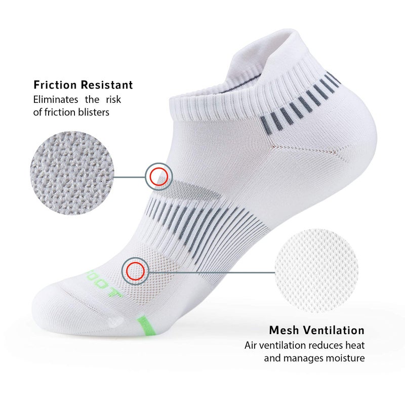 MONFOOT Men's/Women's 5 Pairs Silky Dry Athletic Cushion Ankle Socks, White Large Multipack - Image 4